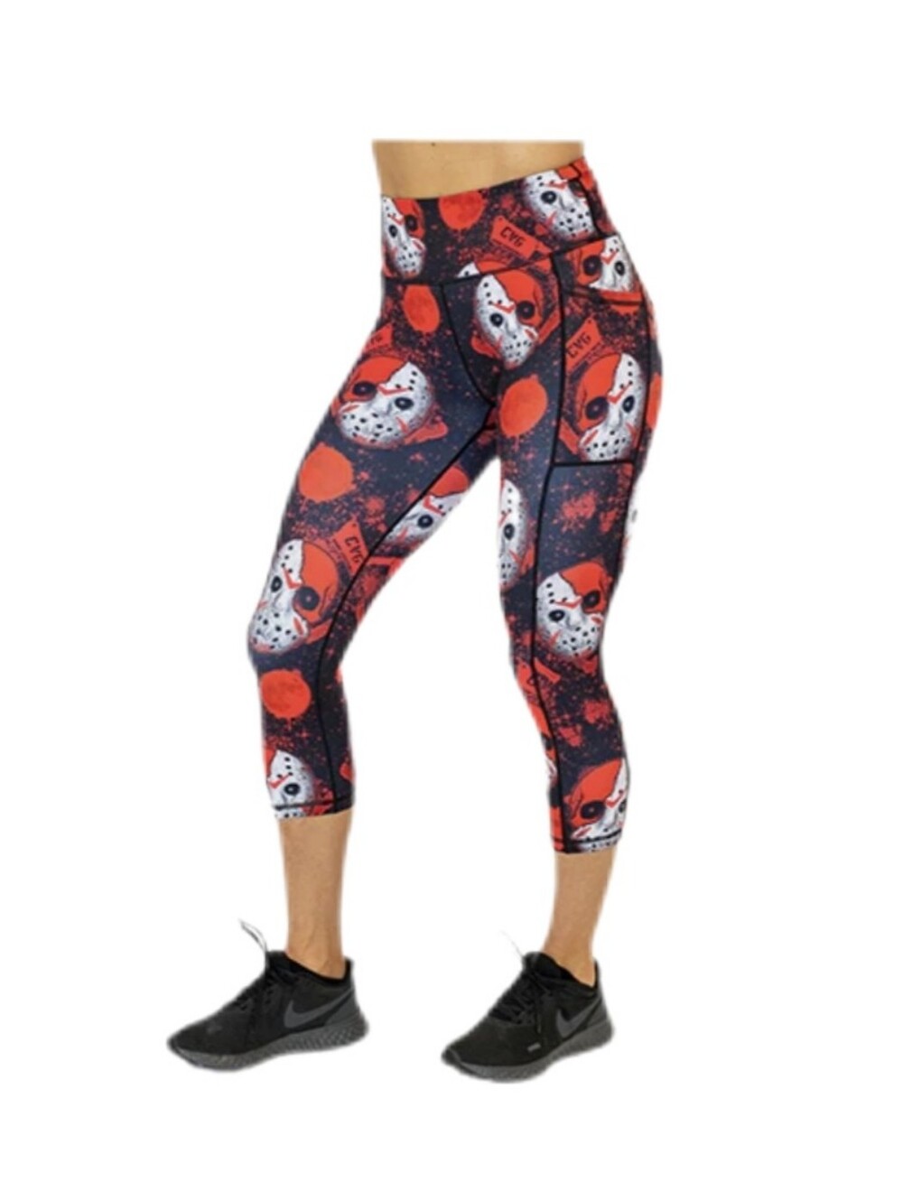 CVG Slasher Friday The 13th Red Black Blood Splatter Jason Capri Leggings Medium